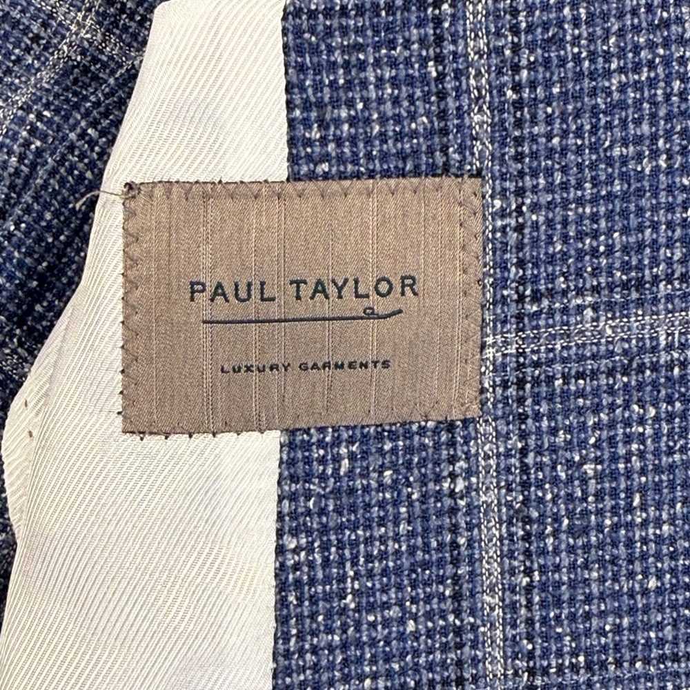 Paul Taylor Italy Blue Windowpane Silk Virgin Wool Sport Coat Blazer Mens 46 IT - Picture 4 of 13